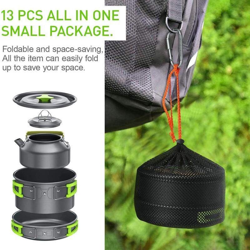DS308 Portable Outdoor Nested Cookware and Tea Kettle Set for Camping