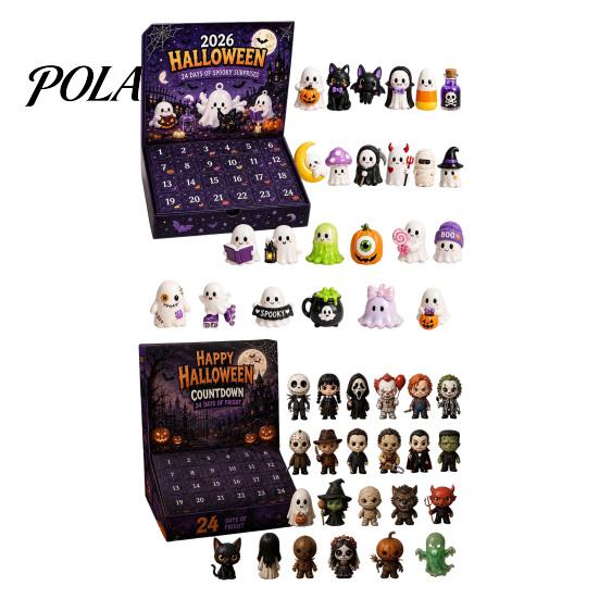 Halloween Advent Calendar with 24 Horror Figures, Mini Cute Ghost Themed Party Favors Decorations, Spooky Countdown Gift Box for Kids And Collectors