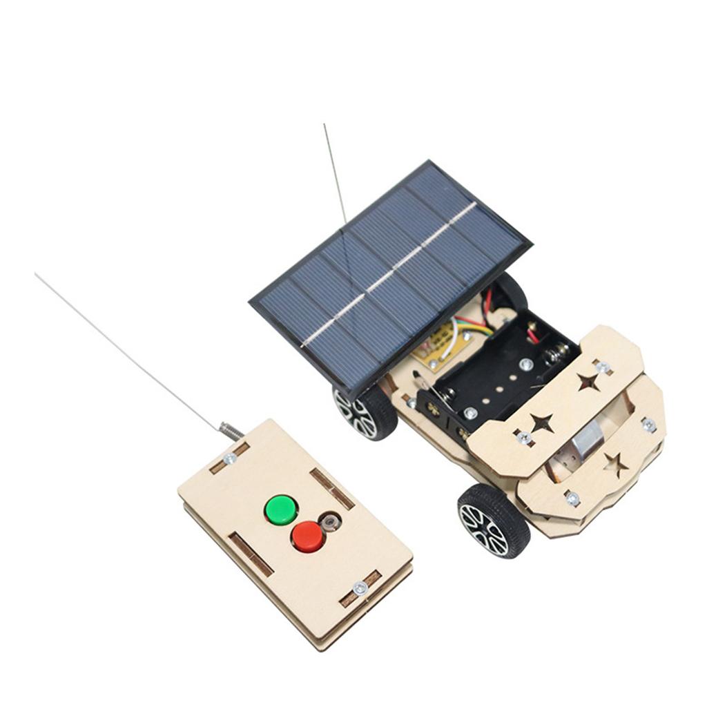 Solar Wireless Remote Control Car Model DIY Wooden Kid Electric Motor Building Project for