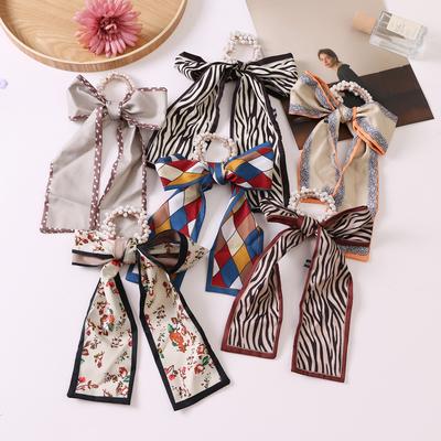 Pearl Hair Band Hair Tie Chiffon Fashion Ribbon Hair Rope Girl Streamer Ponytail Bowknot Ribbon Rubber Band Hair Accessories Headdress
