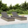 Vidaxl Sun Lounger with Table, 1 Pc, Grey, Poly Rattan