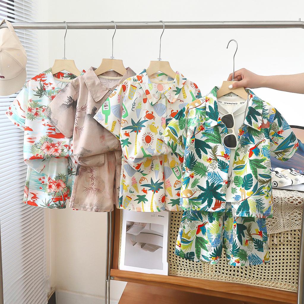 Somenie Boys Summer Shirt Set Clothes Infant Vacation Style Thin Short Sleeve + Shorts 2 Piece Kids Clothes