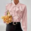 Spring Fashion Ruffled Turn Down Collar White Shirt for Women Elegant Slim Fit Casual Loose Women's Blouses Tops Solid Simple Office Lady Shirts 26476