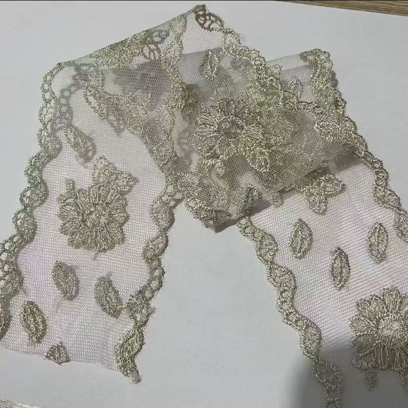 Off White Embroidery Flower Trimmings for Clothing, DIY Sewing Lace Fabrics, Wedding Dresses, Sewing Accessories, 5Yards
