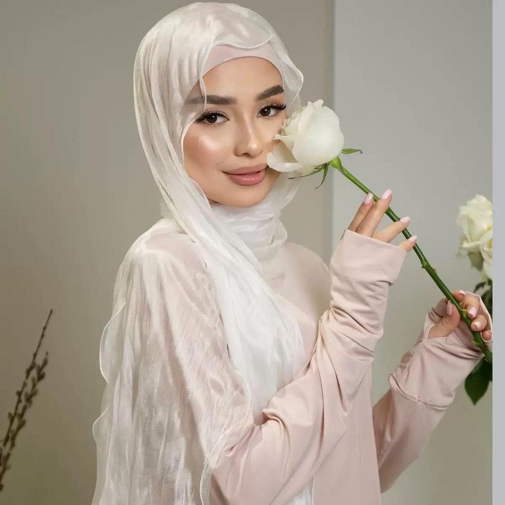 Malaysia Soft Ruffled Lurex Gauze Scarf - Breathable Spring/Summer Headscarf