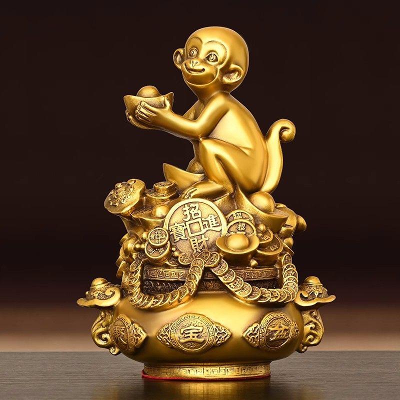 Copper Monkey Ornaments Pot of Treasure Ruyi Monkey Living Room Office Decor