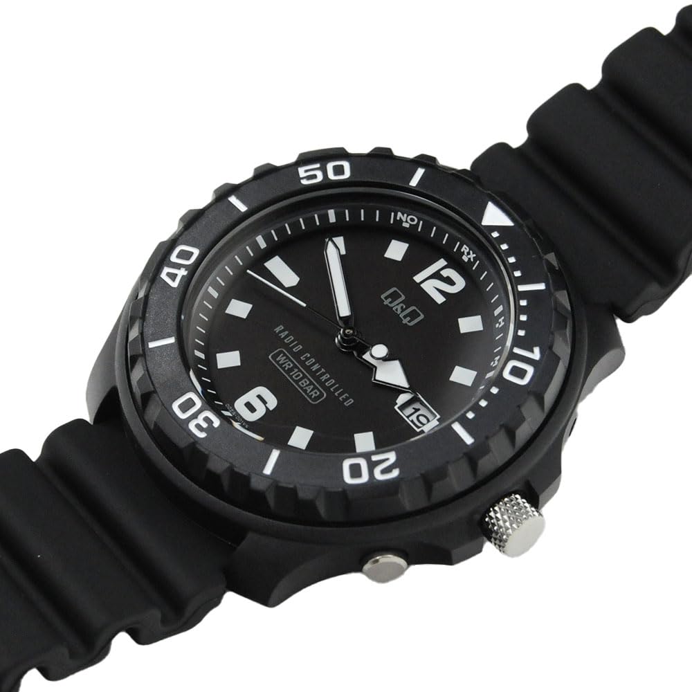 Citizen Analog Solar 10 ATM Water Urethane Black Q&Q Men's Wristwatch, Radio-Controlled, Powered, Resistance, Band, D02A-001VK,