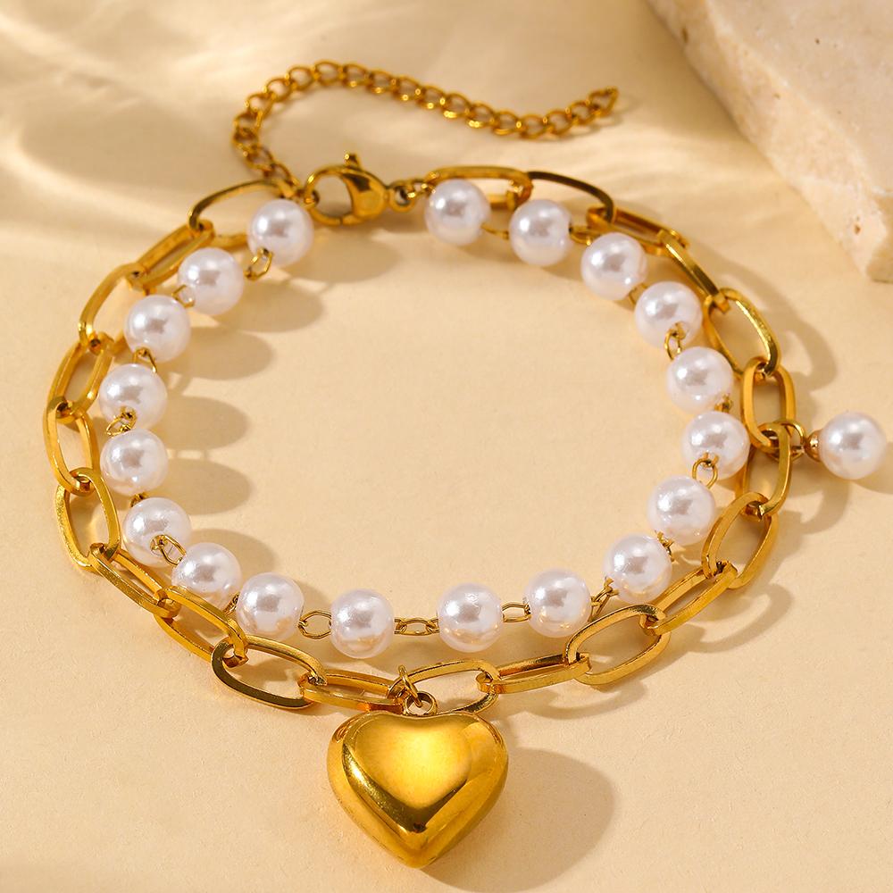 Stainless Steel Bracelets Elegant Light Luxury Exquisite Hanging Peach Heart Zircon Bracelets For Women Zircon High-end Banquet