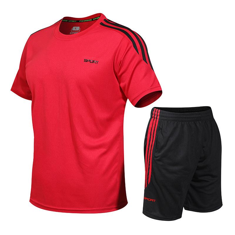 Sports Suit Male Summer Thin Running Fitness Breathable Short-sleeved Shorts Quick-drying