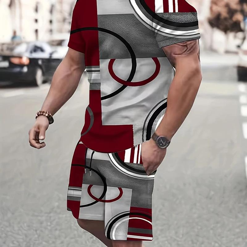 Men's 3D Printed Casual Sports Fashion Set, Breathable and Refreshing Running and Fitness Shorts, Oversized Y2K Style Street Wear, Summer