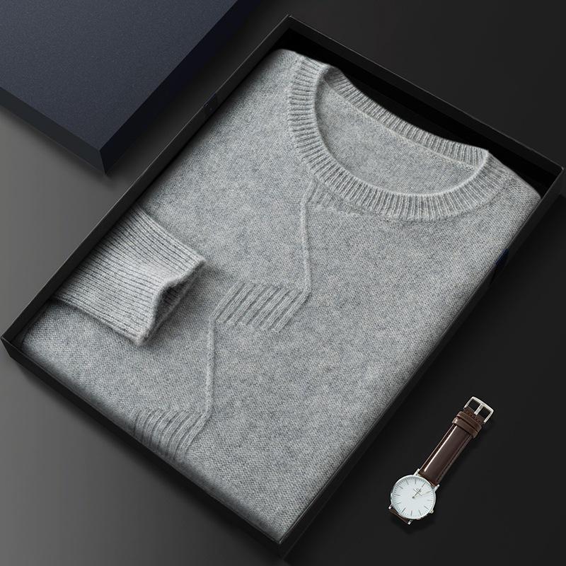 Men's Thickened Cashmere Sweater: Autumn/Winter Round Neck, Musical Note Design, Business Casual