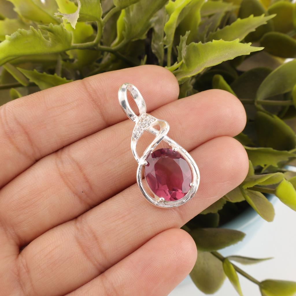 Rhodolith Edelstein 925 Sterlingsilber Schmuck Zirkon Anhänger 1,22" Geschenk für Sie CZP-13-8
