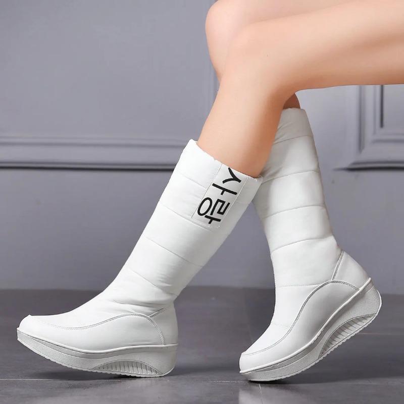 Women Down Snow Boots Cotton Shoes South Korea Style Platform Wedges Mid Calf Boots Female Plush Warm Inner 2025 Fashion