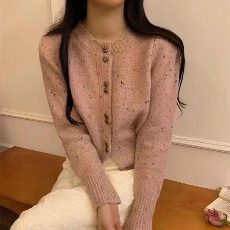 Spring New Temperament Knitted Cardigan Women's Color Dot Short Age-reducing Sweater Jacket Top