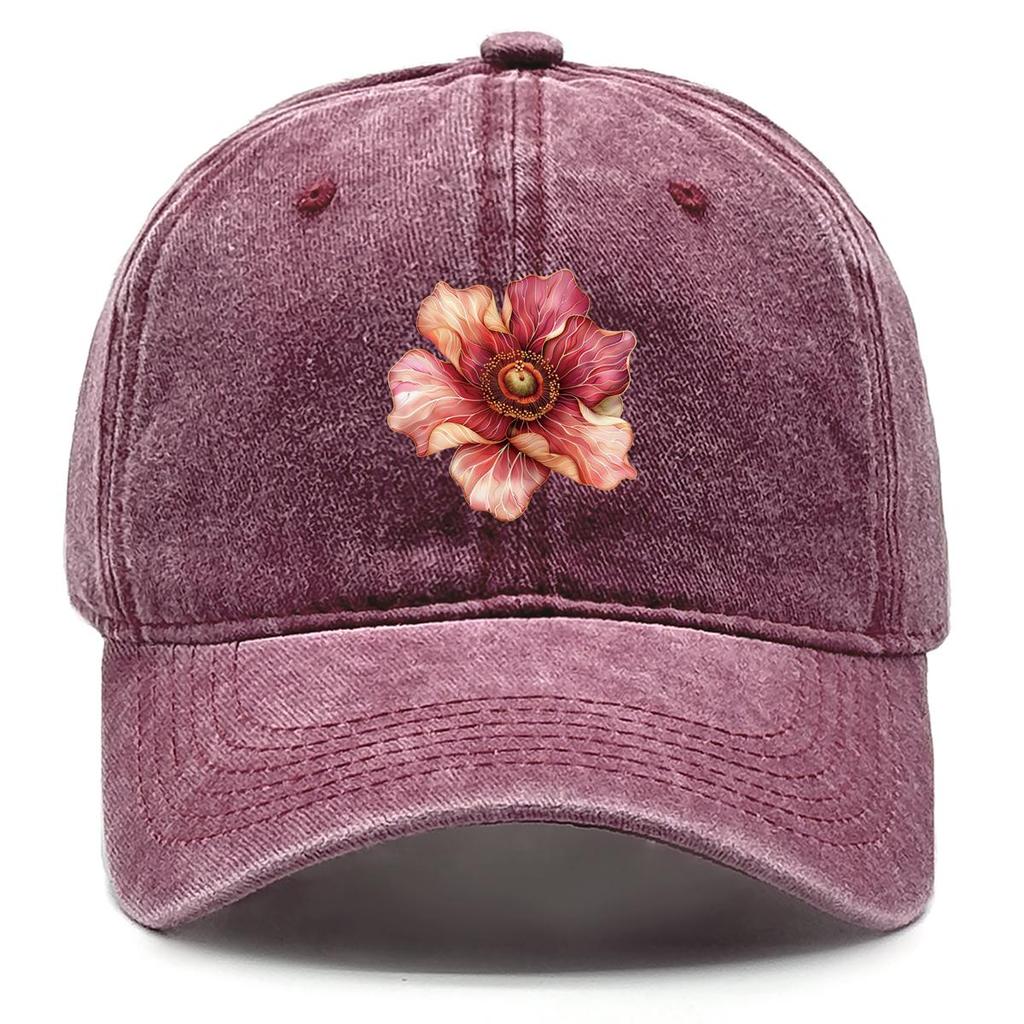 Red Flower Print Snapback Baseball Cap, Mesh Hat Hip Hop Sunshade Sporting Leisure Snapback Baseball Hat