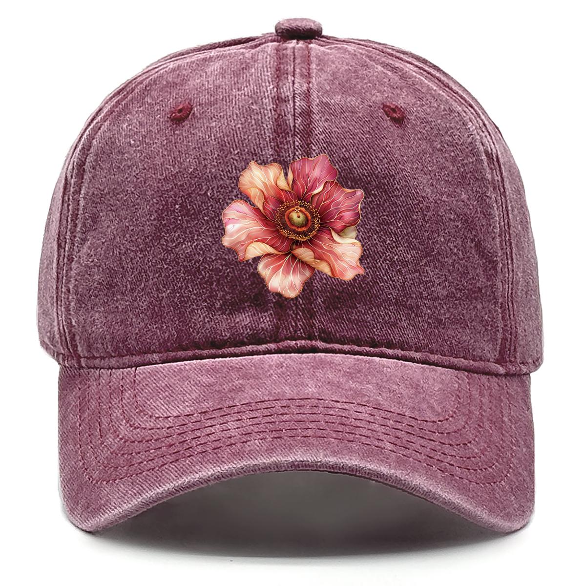 

Red Flower Print Snapback Baseball Cap, Mesh Hat Hip Hop Sunshade Sporting Leisure Snapback Baseball Hat as the picture вина червоного кольору
