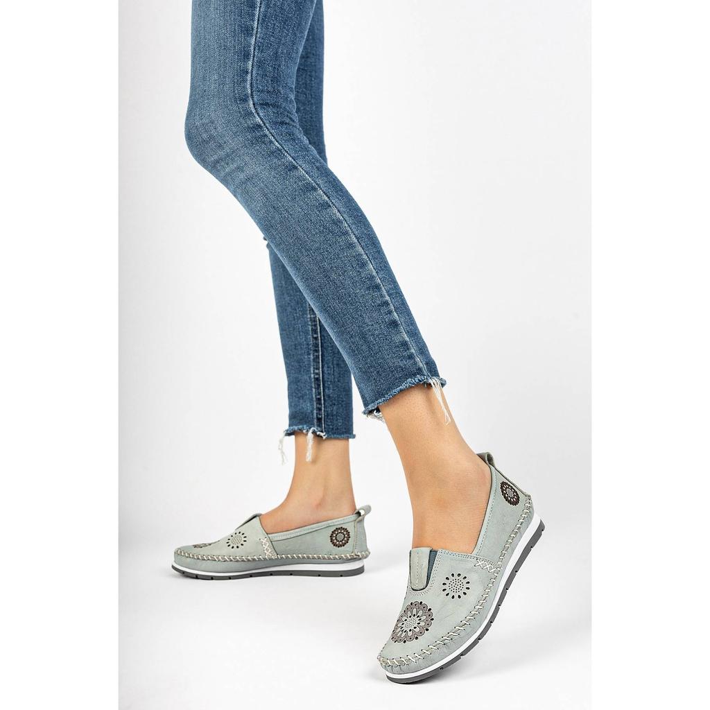 Damenmode Echtleder New Beige Leder Flats Freizeitschuhe