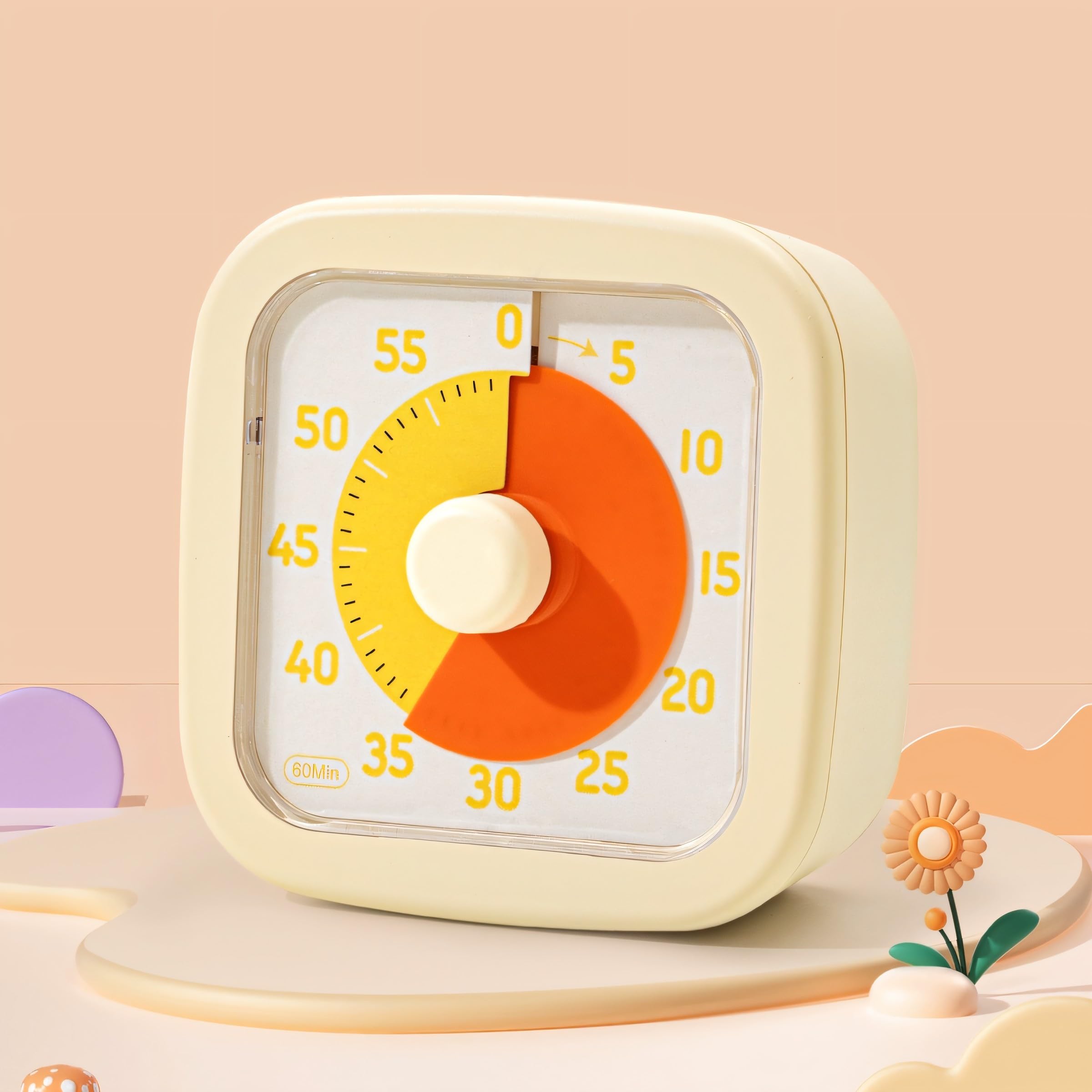 

Nbdeal Study Timer - Quiet 60-Minute Countdown Timer (9.5 x 9.5 x 4 cm) Visual Time Display Improves Concentration! For Kids and Adults (Beige)