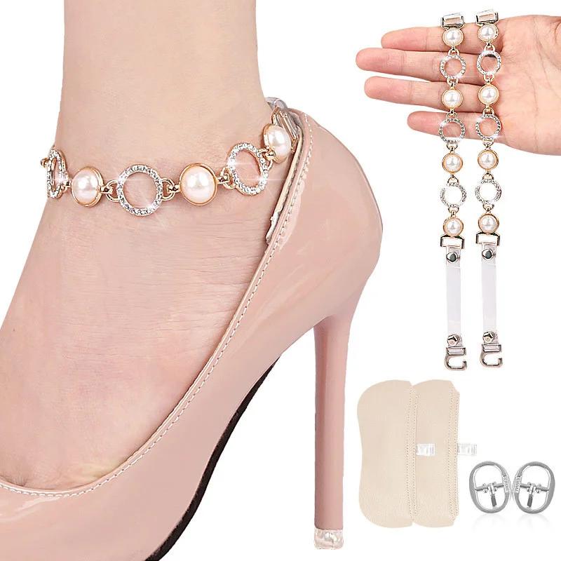 1 Pair High Heels Binding Shoelace Holding Loose Anti-skid Straps Fashion Little Daisy Rhinestone Shoes Band Shoe Accessories
