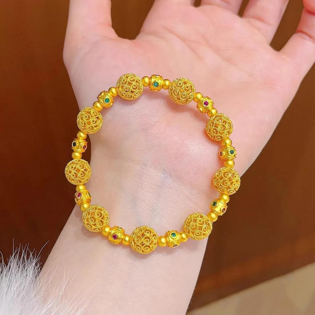 Enamel Filigree Hydrangea Bracelet Women's 24K Gold AU999 - Stackable Enamel Bracelet, Trendy Style for Mix & Match
