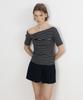 LUCIR ZU Stripe Twist One-Shoulder Top (Black)