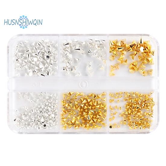 

1 коробка, 6 сеток, мини-металлические подвески для ногтей, уникальные украшения для начинающих, профессионалов золотой/серебряный