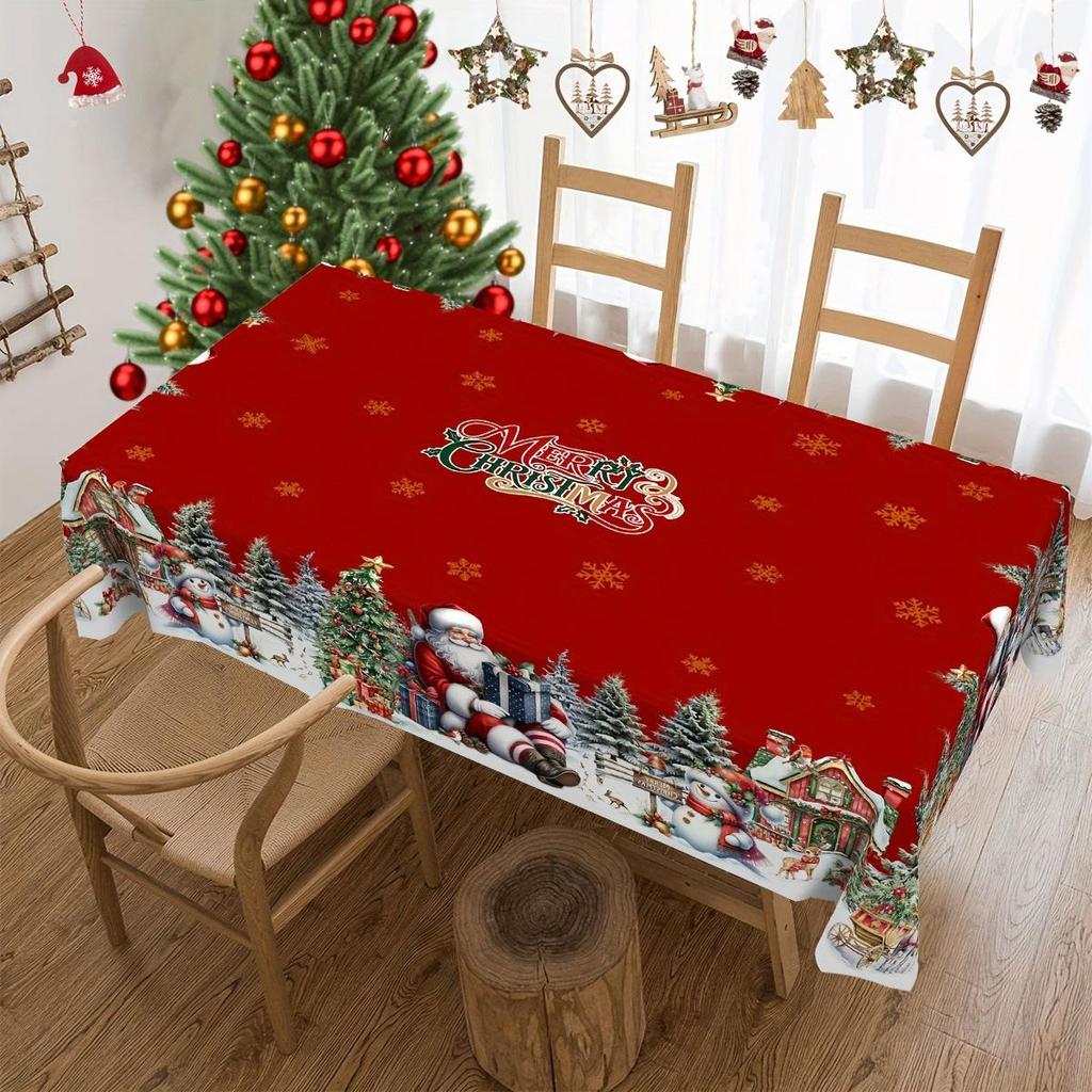 Christmas Tablecloth Digital Print - Winter Snowman Reindeer Xmas Tree Dining Table Festival Decor Table Cover