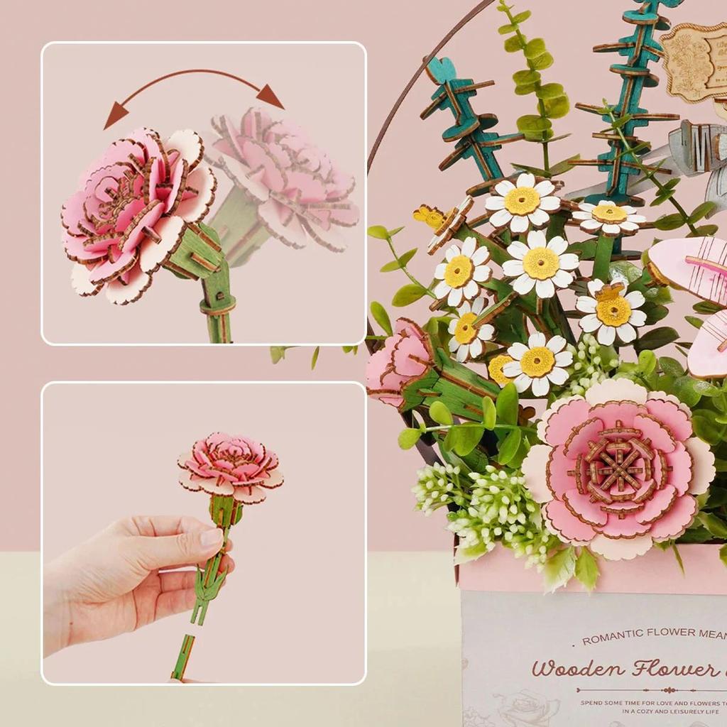 ROBOTIME Rowood Wooden Flower Basket DIY 3D Puzzle TW03H