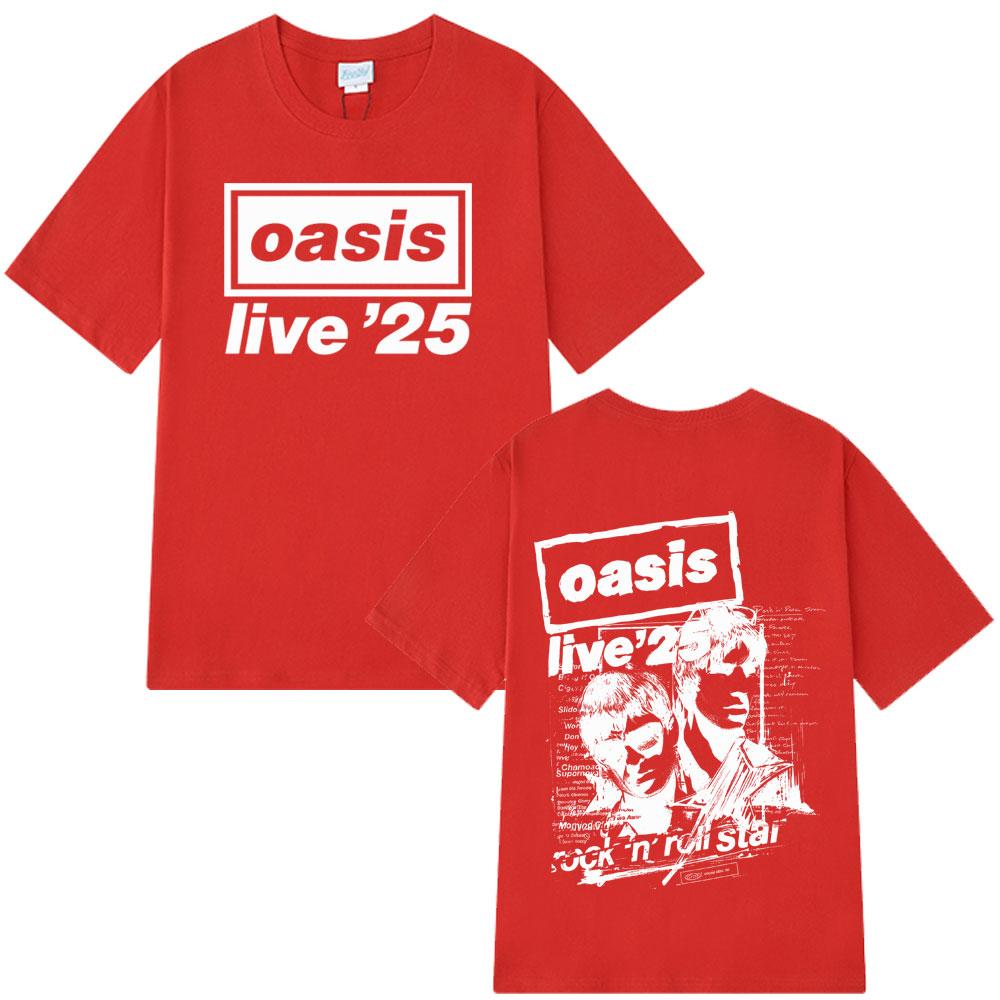 2025 Zomer OASIS Live Tour Vintage T-shirt Mannen Vrouwen 100% Puur Katoen Bedrukt T-shirt Los Ademend T-shirts Fans Cadeau Y2k