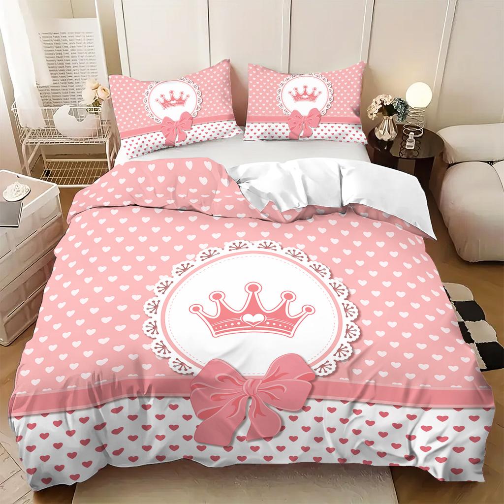 3-teiliges charmantes rosa Schleifenmuster bedrucktes Bettwäscheset, 1*Bettbezug+2*Kissenbezug, für Teenager- und Erwachsenenschlafzimmer, Geburtstagsgeschenk