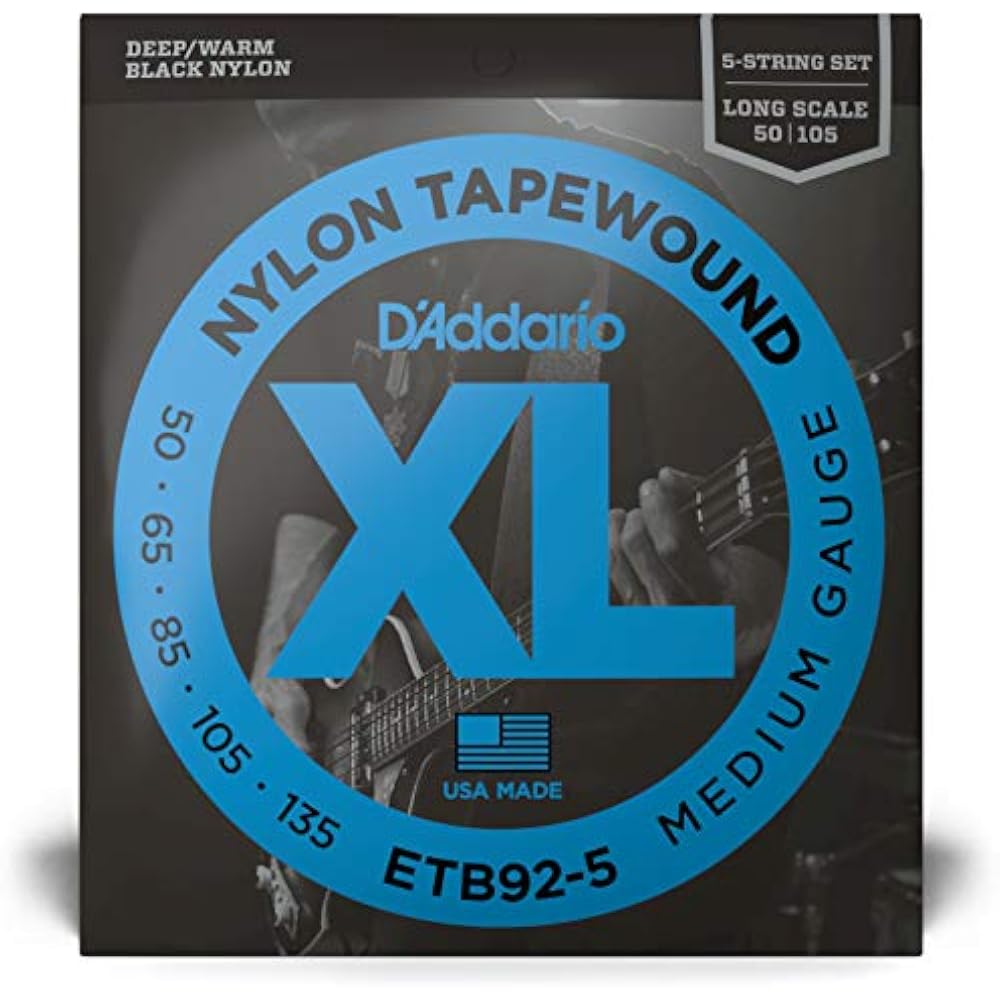D'Addario Daddario Bass Strings Black Nylon Wound Long 5 Strings .050-.135 ETB92-5 [Domestic Genu...