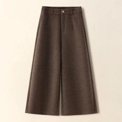 Calças Femininas Plus Size Espessas Elásticas Cintura Alta Calças Compridas Cor Sólida Lã Casual Calças de Perna Larga