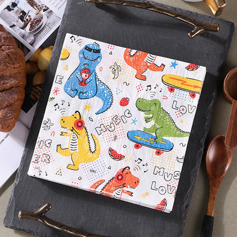 20Pcs 33x33cm Cartoon Music Dinosaur Printed Birthday Decoration Tissue Napkin Paper Kids Shower Party Supplies