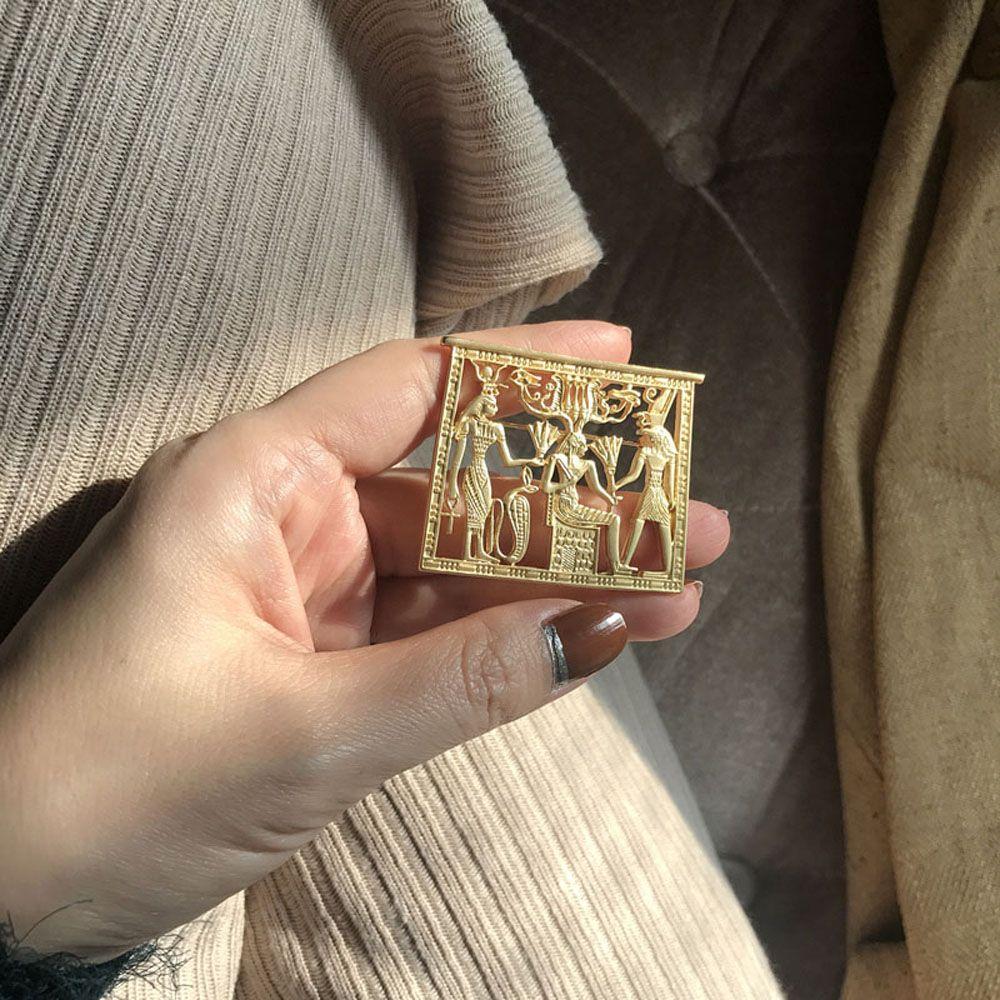 Men Women Metal Geometric Egypt Portrait Rectangle Hollow Corsage Jewelry Accessories Brooch Pins