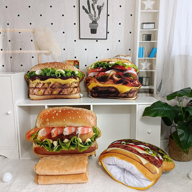 Creative Burger Pillow Plush Toy Steak Fort Doll Ragdoll Multi-Purpose Cushion Air Conditioning Blanket Performance Props
