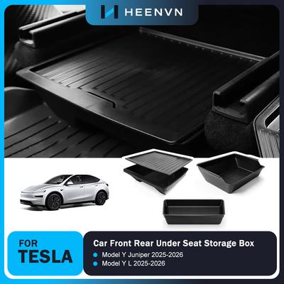 Heenvn Car Under Seat Storage Box For Tesla Model Y Juniper Model Y L 2025 2026 Center Console Organizer Front Backseat Tray