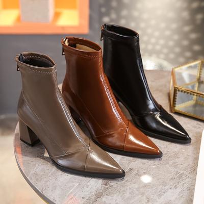 2024 Herbst/Winter Neue Damenschuhe Koreanische Mode Spitz Reißverschluss hinten Hohe Absätze Kurze Stiefel Dicke Absätze Klassische Damenstiefel