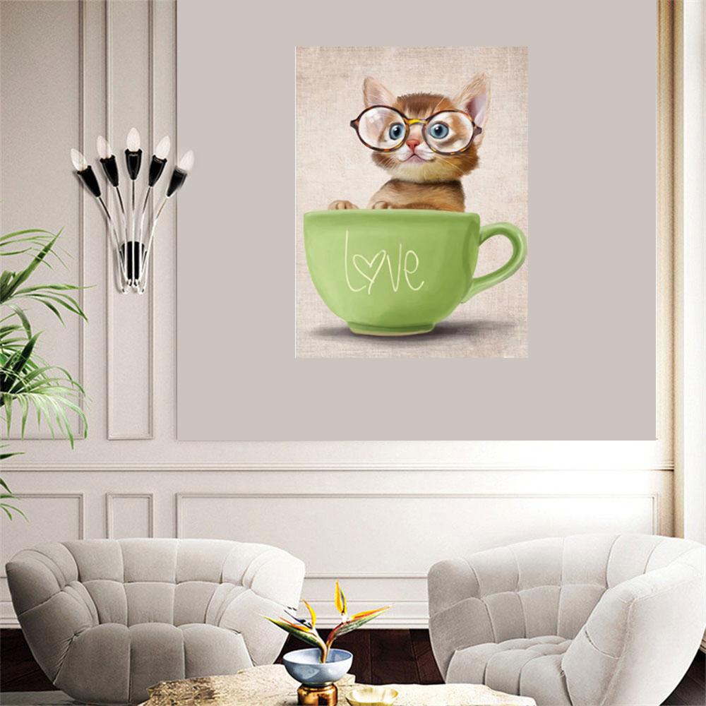 Diamond Painting Cross Stitch Full Diamond Crafts "cat In The Cup" Embroidery Mosaic Handmade Gift Wall Art