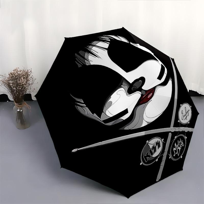 1pc KISS Eric Singer Automatic Open Close Umbrella  Windproof Canopy, Automatic Open Close Button10180