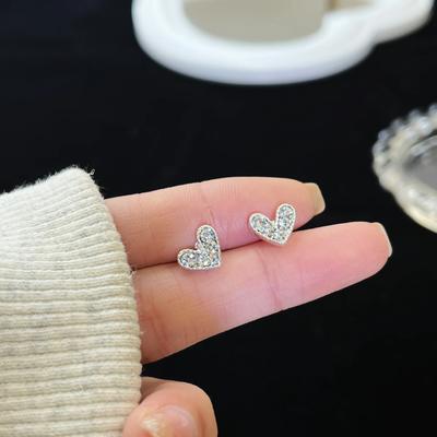 Mini Full Crystal Heart Rhinestone Stud Earring for Women Temperament Korean Design Cute Wedding Zircon Girl Gift