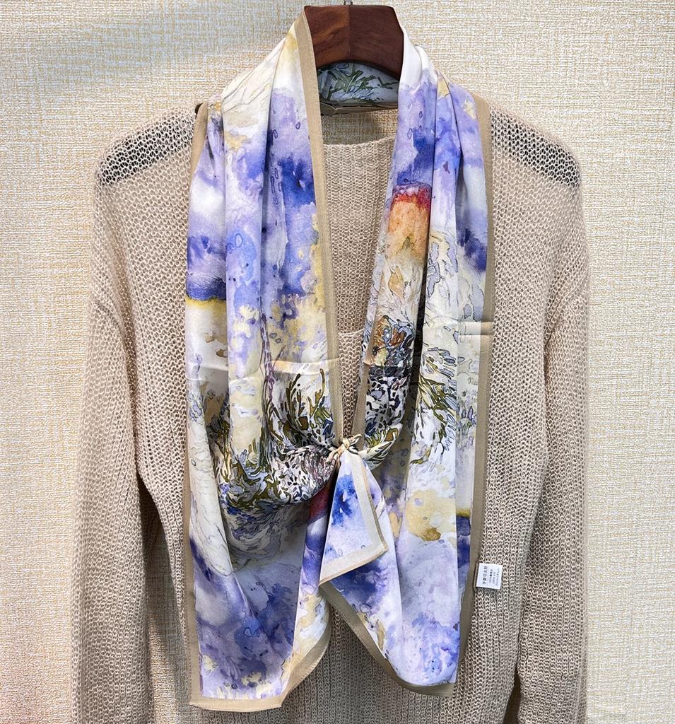 Yearning For Life! Double Crepe Silk Scarf Women'S Spring Summer Versatile Mulberry Silk Scarf Decorative Streamer