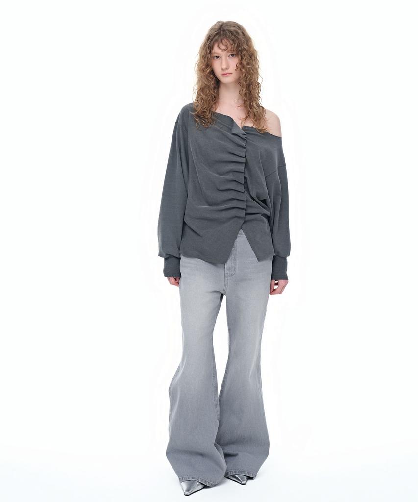 AEGO FREEDOM LAB Drape Tuck Off-Shoulder Top_Pigment Charcoal
