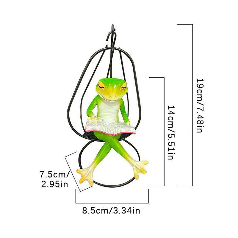 Resin Frog Sculpture Reading Frog Ornament Whimsical Hammock Chair Reading Frog Statue Cute Green Figurine For Indoor Outdoor