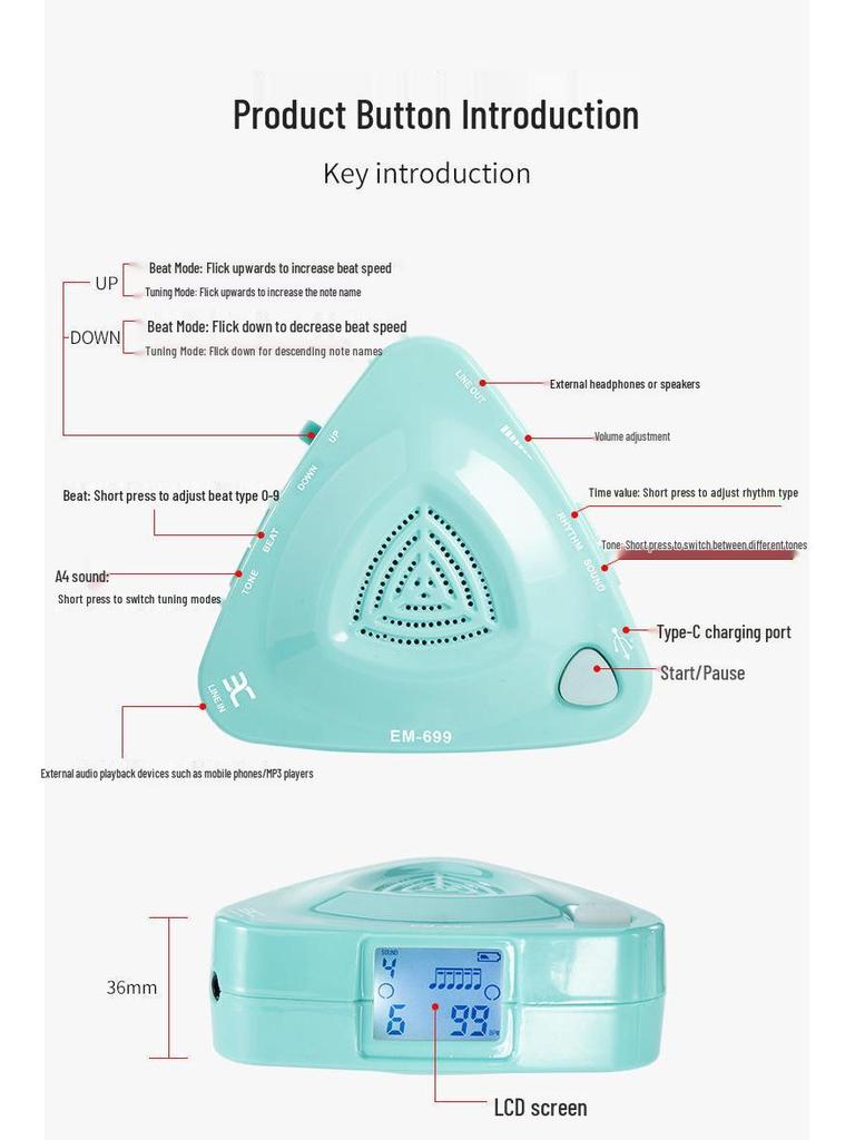 Yinuo EM-699 Electronic Metronome for Piano, Guitar, Drums, Guzheng, and Vocals - Precise Rhythm Keeper for Grade Exams.