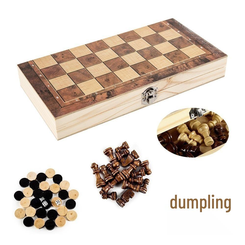 3-in-1 Foldable Solid Wood Chess Set with Exquisite Craftsmanship