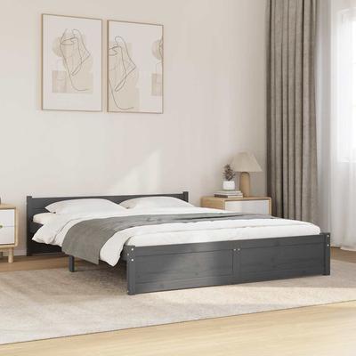 Vidaxl Bed Frame, Gray, Solid Wood, 135X190 Cm, Double