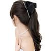 Synthetic Wig Elegant Women Pearl Black Bow Clip Curly Wig Natural Wavy Fake Ponytail Grabber Extension