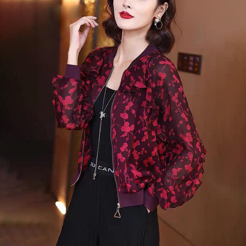 Korean Style Sun Protection Chiffon Jacket for Women - Spring/Autumn, Loose Fit, Long-Sleeved, Suitable for Middle-Aged & Elderly
