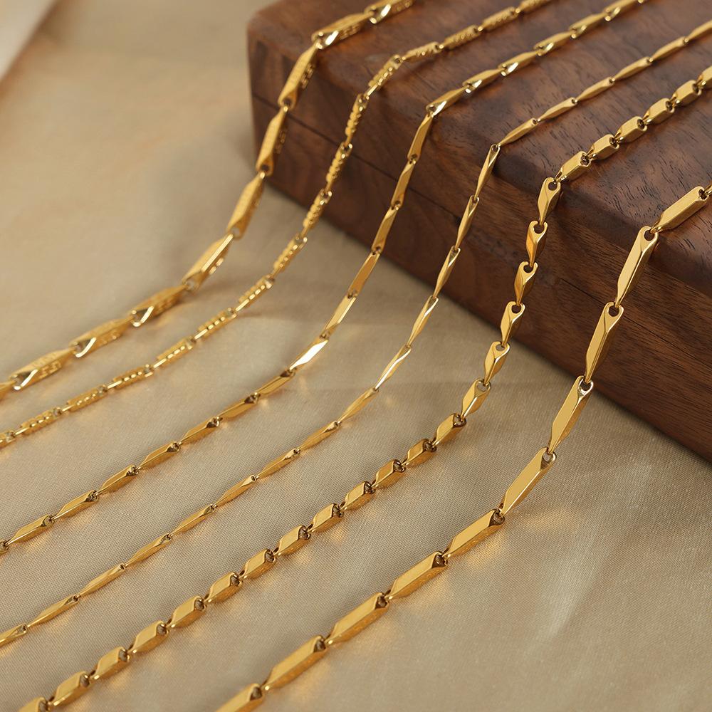 Light Luxury Gold And Steel Color Matching Bamboo Joint Geometric Texture Necklace Titanium Steel Personality Temperament Clavicle Chain
