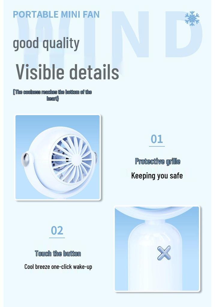 USB Rechargeable Portable Mini Fan with Hook for Students & Outdoor Use